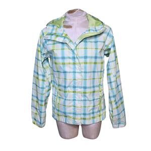 Columbia Omnishield Plaid Mesh Lined Waterproof Rain Jacket‎ girls Size 14/16